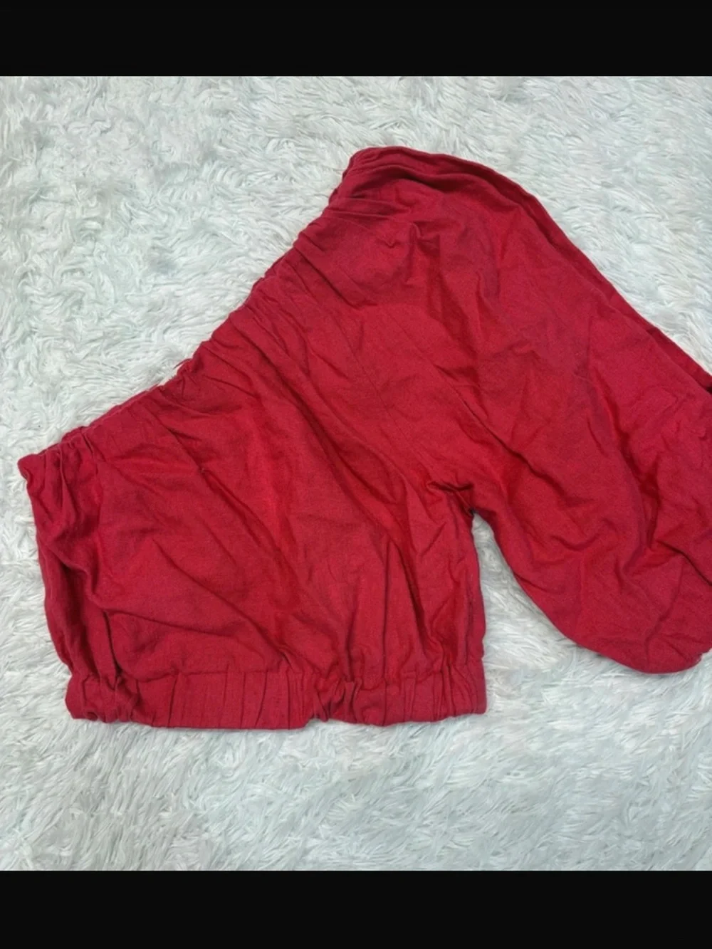 Abercrombie linen red one shoulder puff sleeve